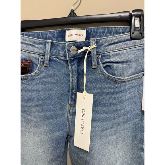 Driftwood Indie Jeans Womens Size 24x26 Floral Embroidered Crop Denim Patchwork - Picture 4 of 9